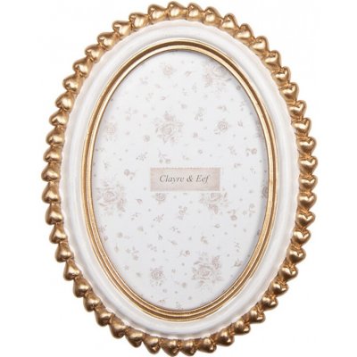 Bílo-zlatý oválný fotorámeček se srdíčky Fakeyoh – 15x2x20 cm na fotografii 10x15 cm – Zboží Živě