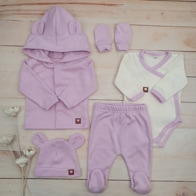 Z&Z Sada do porodnice 5D, body polodupačky kabátek, čepička rukavičky lila – Zboží Dáma