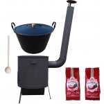 Green Home kotel na guláš a zabijačku smalt 70 L (1,2 mm), Green Home žáruvzdorná kotlina 53 cm PLUS 600 + rošt 4 mm, poklice 57 cm SMALT, sladká a pálivá paprika (2 x 250 g), vařečka 60 cm – Sleviste.cz