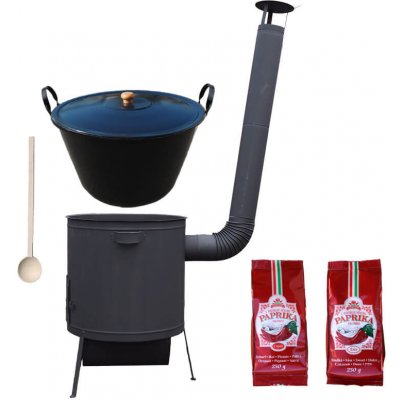 Green Home kotel na guláš a zabijačku smalt 70 L (1,2 mm), Green Home žáruvzdorná kotlina 53 cm PLUS 600 + rošt 4 mm, poklice 57 cm SMALT, sladká a pálivá paprika (2 x 250 g), vařečka 60 cm – Sleviste.cz