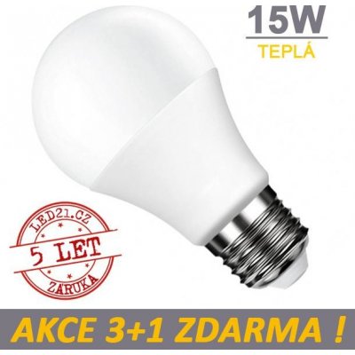 LED21 LED žárovka E27 15W SMD2835 1500 lm CCD Teplá bílá, 3+1 – Zboží Mobilmania