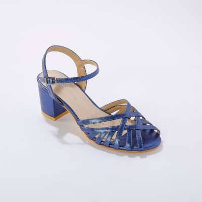Blancheporte Metalické sandály na podpatku modrá – Zboží Mobilmania