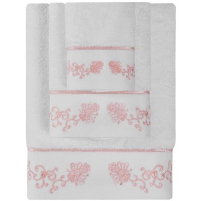 Soft Cotton ručník Diara 50 x 100 cm 550 gr / m² česaná prémiová bavlna 100% bílá / růžová výšivka – Zboží Mobilmania