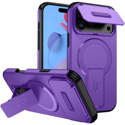 AppleKing kryt s posuvnou krytkou kamery, výklopným stojánkem a MagSafe pro iPhone 17 Pro Max - fialový – Zboží Mobilmania
