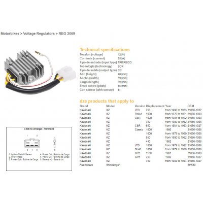 DZE regulátor napětí KAWASAKI KZ 550/650/750/1000 (ESR370,SH530-12K,21066-1008,RGU-406) | Zboží Auto