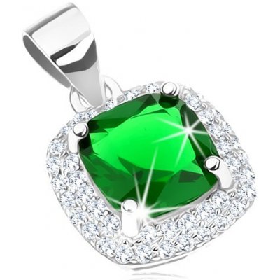 Šperky eshop Rhodiovaný přívěsek stříbro 925 zelený čtvercový zirkon třpytivý lem R26.30 – Zbozi.Blesk.cz