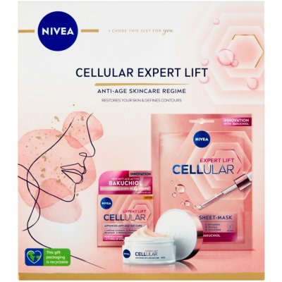 Nivea Cellular Expert Lift denní pleťový krém Cellular Expert Lift 50 ml + textilní pleťová maska Cellular Expert Lift 1 ks dárková sada