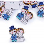 Knoflík dřevěný ženich a nevěsta 25x28mm modrý – Zboží Dáma