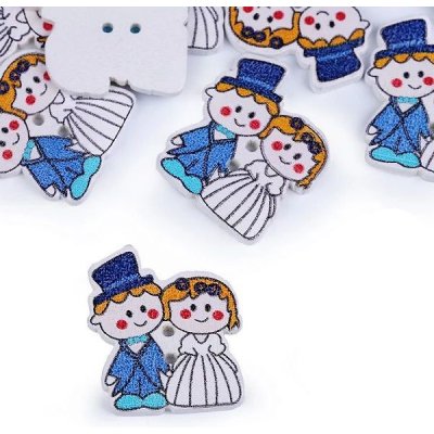 Knoflík dřevěný ženich a nevěsta 25x28mm modrý – Zboží Dáma