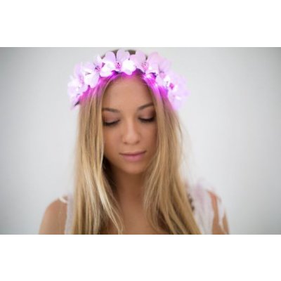 RAVE Svítící květinová čelenka do vlasů | Fialovorůžová – Zboží Dáma