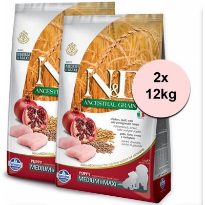 N&D Ancestral Grain Puppy Medium & Maxi Chicken & Pomegranate 2 x 12 kg