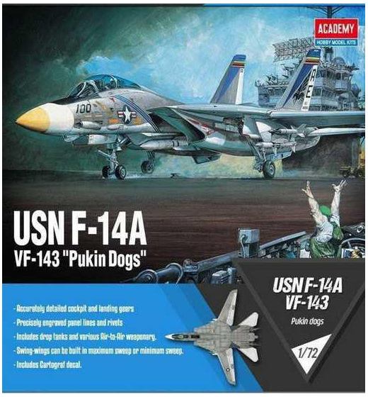Academy Model Kit letadlo 12563 USN F-14A VF-143 Pukin Dogs CF 36-12563 1:72