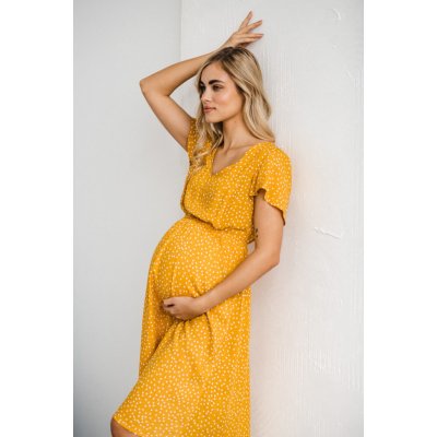 Těhotenské kojící šaty Lovely Midi Dress Mustard SS – Zboží Dáma