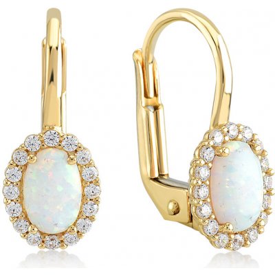 Lillian Vassago zlaté náušnice na patent s opálem a zirkony LLV11-WOYEG-004/2 – Zboží Mobilmania