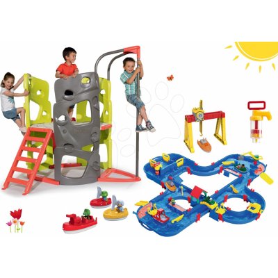 Smoby Set preliezačka Multi-Activity Tower na šplhanie so šmykľavkou+vodná dráha AquaPlay'n Go so žeriavom a vodnou pumpou SM840201-16 – Zbozi.Blesk.cz