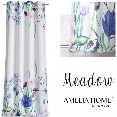 Závěs AmeliaHome MEADOW EYELETS 140x270 cm bílý s potiskem, velikost 140x270 – Zboží Mobilmania