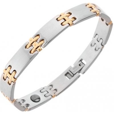 Šperky eshop ocelový na ruku matné články lesklé spoje H zlaté barvy magnety SP16.11