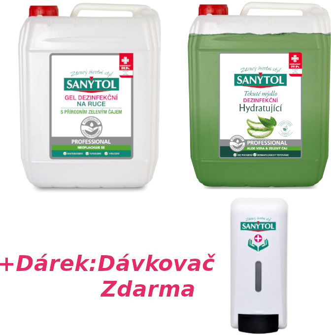 Sanytol Professional hydratující mýdlo 5 l + dezinfekční gel 5l + dávkovač dárková sada