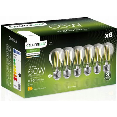 Lumiled 6x LED žárovka E27 7W 60W 4000K FILAMENT