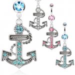 Šperky eshop ocelový piercing do pupíku zirkonová kotva s lanem AA42.01 růžová P – Zboží Mobilmania