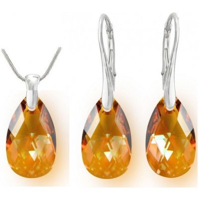 Swarovski Elements Pear stříbrná sada set souprava náušnice a přívěsek s řetízkem oranžovo hnědá slzička kapka 39148.4 Cooper oranžová – Zbozi.Blesk.cz