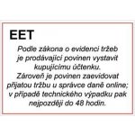 EET Elektronická evidence tržeb - bezpečnostní tabulka, samolepka 75x150 mm – Zboží Mobilmania