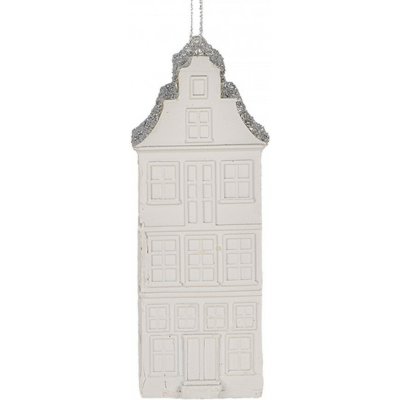 Bílo-stříbrná antik závěsná dekorace domek - 4*4*11 cm - Clayre & Eef – Hledejceny.cz