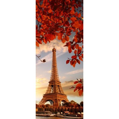 WEBLUX 126000625 Samolepka na lednici fólie Eiffel Tower with autumn leaves in Paris Eiffelova věž s podzimní listí v Paříži Francie rozměry 80 x 200 cm – Zboží Mobilmania