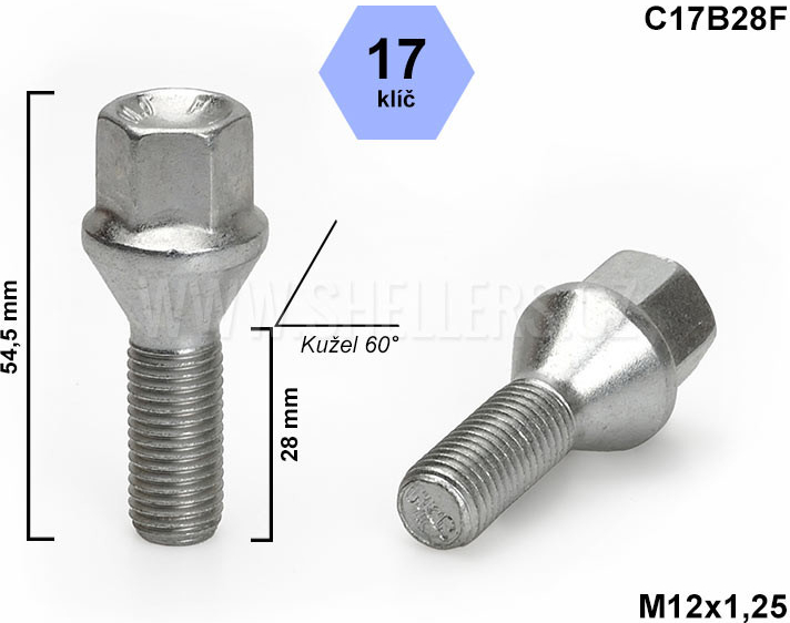 Kolový šroub M12x1,25x28 kužel, klíč 17, C17B28F, výška 54,5 mm od 24 Kč -  Heureka.cz