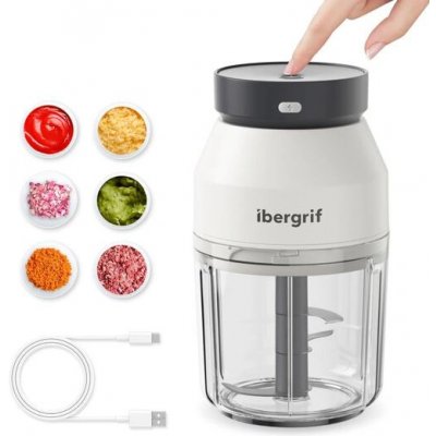 Ibergrif M503 elektrický multifunkční sekáček, objem 400 ml, nabíjení přes USB, přenosný elektrický – Zboží Dáma