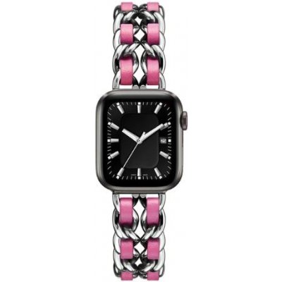 eses Kovový řetízkový řemínek propletený pro Apple Watch - Stříbrný a tmavě růžový 38mm, 40mm, 41mm