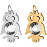 Přívěsek sovička se šatonovou růží barvy Crystal ve dvou barevných kombinacích chirurgická ocel - Povrchová úprava Zlatá galvanizace TC 137 – Zboží Dáma