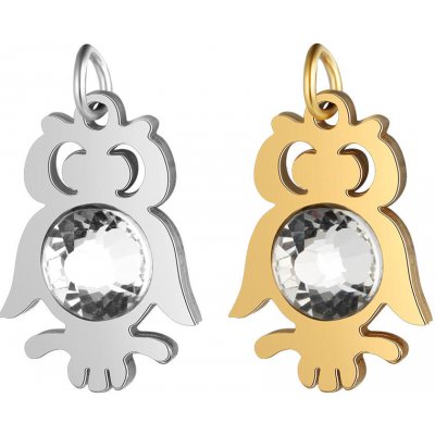 Přívěsek sovička se šatonovou růží barvy Crystal ve dvou barevných kombinacích chirurgická ocel - Povrchová úprava Zlatá galvanizace TC 137 – Zboží Dáma