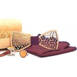 Mahoosive sada motýlek + kapesníček + manžetové knoflíčky MS-4 dřevěný – Zboží Mobilmania