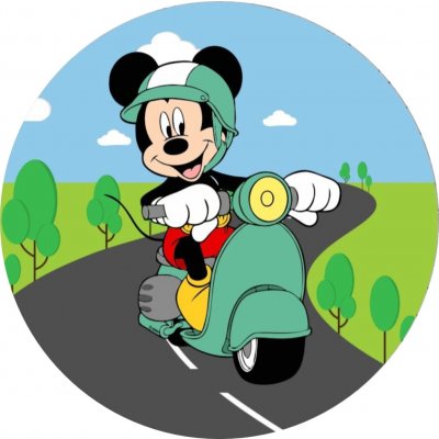 1x Mickey Mouse – jízda na retro skútru v krajině – jedlý papír na dort – Hledejceny.cz