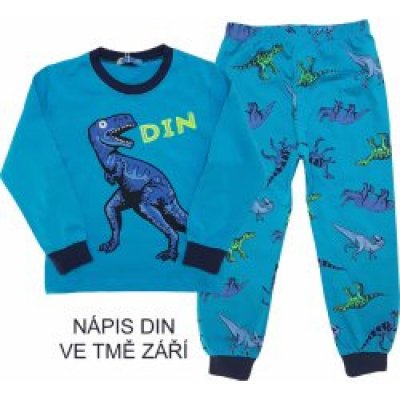 Dětské bavlněné pyžamo svítící ve tmě DINOSAURUS KUGO středně modrá – Zboží Mobilmania