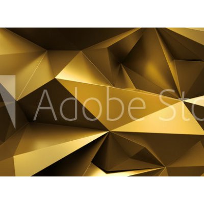WEBLUX 224714765 Samolepka fólie 3d render 3D vykreslování, abstraktní pozadí zlatých krystalů, fazetová textura, makro panorama, široká panoramatická polygonální tapet, rozměry 100 x 73 cm – Zbozi.Blesk.cz