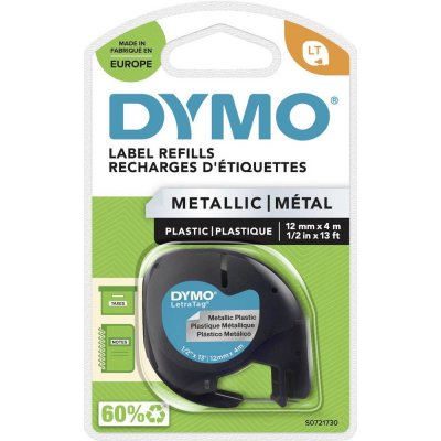 Dymo originální páska do tiskárny štítků, Dymo, S0721730, černý  tisk/stříbrný podklad, 4m, 12mm, LetraTag metalická
