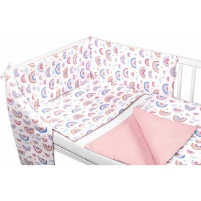 Baby Nellys 3-dílná sada Mantinel s povlečením Duha pastelová s potiskem/pudrová 120 x 90 cm – Zboží Mobilmania