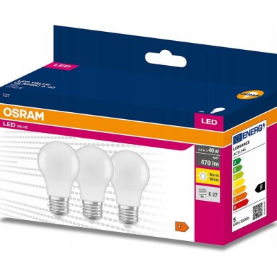 Osram 3x LED žárovka E27 A60 4,9W = 40W 470lm 2700K Teplá bílá – Zbozi.Blesk.cz