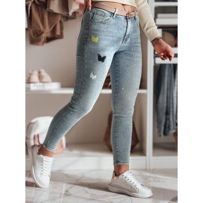 Basic dámské skinny džíny s kamínky a výšivkou lumitta uy2429 Modré – Zboží Dáma