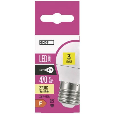 Emos úsporná žárovka LED Classic 6W =40W , patice E27, Mini Globe, teplá bílá – Hledejceny.cz