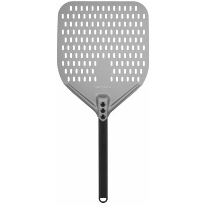 Černá, perforovaná lopata na pizzu z anodového hliníku s hliníkovým úchytem, čtvercová, 310x355x660 mm | TECHNICA, Pizza Line černá;šedá – Sleviste.cz