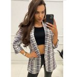 Dámské kárované sako v šedo-bílé kombinaci – Zboží Dáma