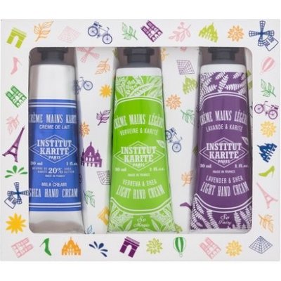 Institut Karité Shea Hand Cream krém na ruce Shea Hand Cream Milk Cream 30 ml + krém na ruce Light Hand Cream Lavender & Shea 30 ml + krém na ruce Light Hand Cream Verbena & Shea 30 ml dárková sada – Zboží Mobilmania