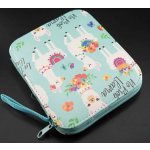 Sada šicích potřeb v pouzdře - s obrázky lamy - umělá kůže - tyrkysová - rozměr 12 cm x 14 cm – Zboží Dáma