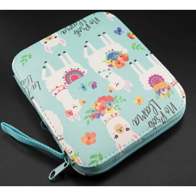 Sada šicích potřeb v pouzdře - s obrázky lamy - umělá kůže - tyrkysová - rozměr 12 cm x 14 cm – Zboží Dáma