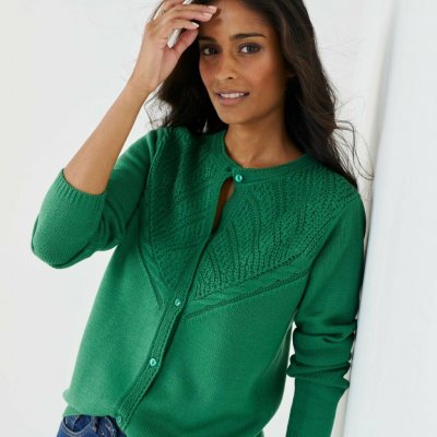 Propínací svetr z úpletu se vzorem zelená – Zboží Dáma