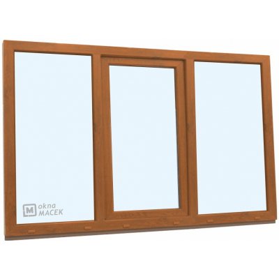 KNIPPING Plastové okno - 70 AD, 2100x1200 mm, FIX/OS/FIX, zlatý dub Barva, imitace: zlatý dub/bílá (jednostranně) – Hledejceny.cz