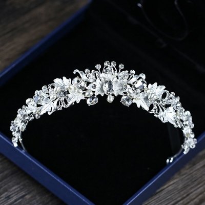 B-Top luxusní svatební korunka Pearl Flower stříbrná – Zboží Dáma